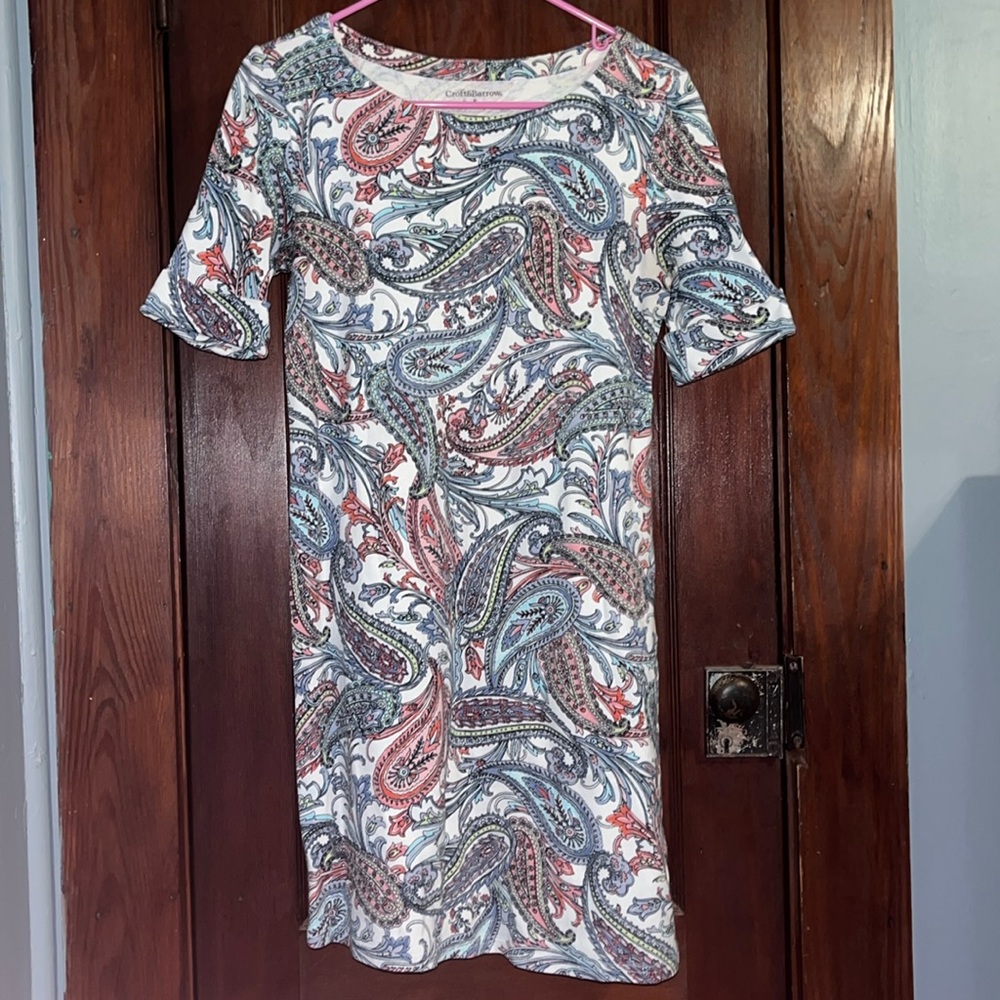 CROFT & BARROW Paisley Cotton Dress with Rolled Sleeves size Small